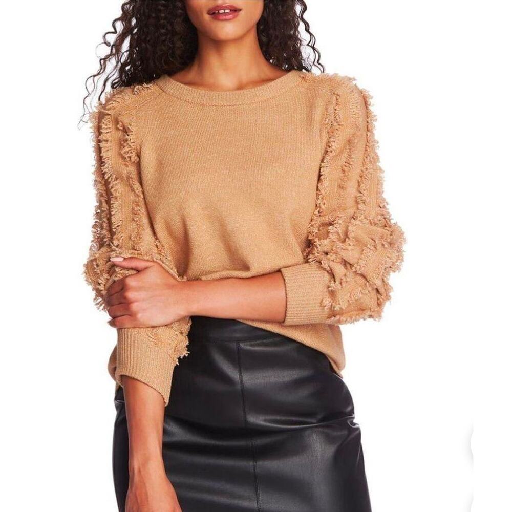 1.State Fringe Sleeve Clay Crew Neck Sweater Size Small